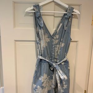 Anthropologie floral chambray jumpsuit
